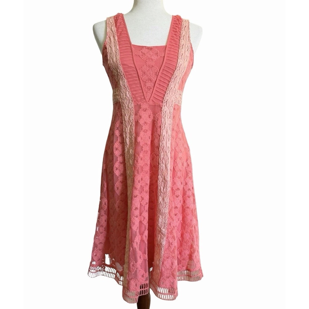 Sundance Whimsical Romance Lace Panel Dress Sz 2 Coral Pink Lagenlook Coquette